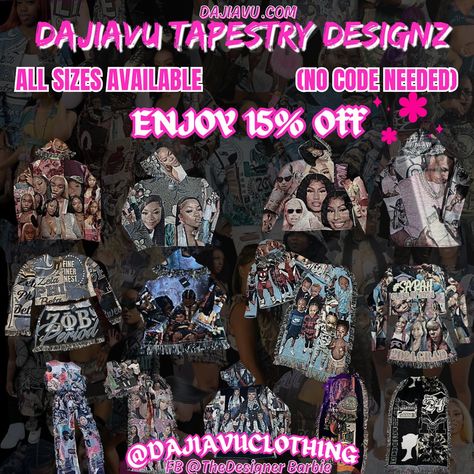 🩷🎀 DAJIAVU TAPESTRY DESIGNZ SALE 🎀🩷 🚨 Enjoy 15% OFF ALL TAPESTRY DESIGNZ 🚨 No Code Needed. Discount Applied At Checkout Comment Below “Tapestry” For Direct Booking Link 🔗💕 Sale Starts Now & Ends Tomorrow 12pm 💕All Sizes Available 💕Luxury Designed Tapestry Outfits 💕1-2 Week Turnaround 💕Can Be Designed W/ High Quality Images Up To 21+ Link Also Available In Bio ☺️🎀🔗 #tapestry #tapestryhoodie #tapestrysweater #woventapestry #tapestryclothing #tapestryfashion #tapestrydesign #fotd #sal... Tapestry Outfit, 15 Birthday, 15 % Off, No Code, 15th Birthday, Tapestry Weaving, Tapestry Design, Quality Images, High Quality Images