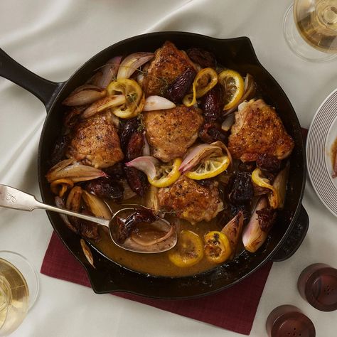 Date-Me Chicken Recipe | Bon Appétit Caramelized Lemon, Epicurious Recipes, Braised Chicken Thighs, Pan Recipe, Buttered Noodles, Braised Chicken, Easy Weeknight Dinner, Baked Chicken Thighs, Easy Peanut Butter