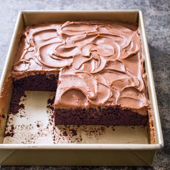 Chocolate Sheet Cake with Milk Chocolate Frosting | America's Test Kitchen Chocolate Cake With Frosting, Cake With Frosting, Milk Chocolate Frosting, Caramel Chocolate Bar, Milk Chocolate Ganache, Cake Frosting Recipe, Chocolate Sheet Cake, Torte Cupcake, America's Test Kitchen Recipes