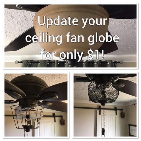 Update your ceiling fan globe with one of these two different styles for only $1 each! Update Fan Light Fixtures, Ceiling Fan Glass Bowl Replacement, Light Kits For Ceiling Fans, Redoing A Ceiling Fan, Refurbished Ceiling Fan, Fan Redo Diy Ceilings, Diy Fan Update, Diy Update Ceiling Fan, Change Ceiling Fan Light Fixture