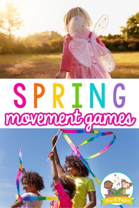 Spring Movement Games for Preschoolers - Pre-K Pages May Day Preschool, Spring Movement Activities For Preschool, Spring Gross Motor Activities Preschool, Preschool Spring Activities, Nature Activities Preschool, May Activities, Pre K Lesson Plans, Spring Lesson Plans, Games For Preschoolers