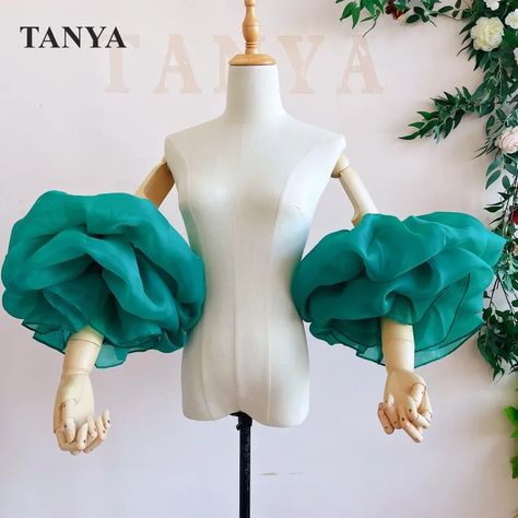 2022 New Fashion Big Puffy Short Detachable Sleeves For Wedding Green Elegant Evening Party Dance Accessories Chic - AliExpress Detachable Sleeves Fashion, Tulle Jacket, Sculptural Fashion, Girls Fur, Wedding Green, Teen Dress, Detachable Sleeves, Fashion Design Patterns, Dance Accessories