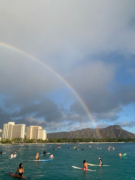 Honolulu, The Ocean, The Sky, Hawaii, Swimming, Rainbow, Water