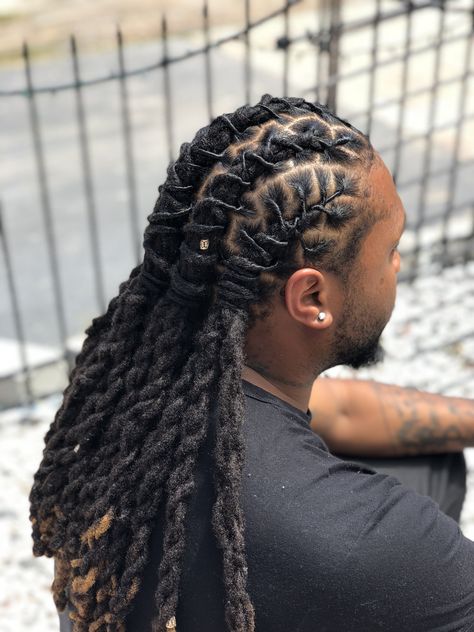 Loc Hairstyles Men Long, Men’s Loc Styles Long, Professional Loc Styles Men, Ways To Style Dreads, Men Loc Styles Long, Dreadlock Hairstyles For Men Long, Hairstyles For Men Dreads, Men Dreads Styles Black Man, Braided Locs Men