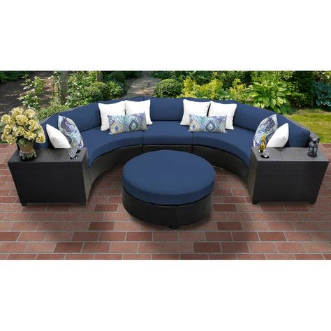 Circular Ottoman, 6 Piece Sectional, Moon Deck, Outdoor Wicker Patio Furniture, Wicker Patio Furniture Set, Wicker Patio Furniture, Outdoor Living Room, Kew Gardens, Outdoor Wicker