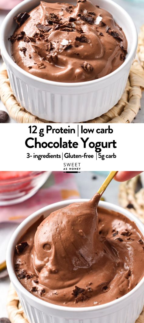 This 3-Ingredient Chocolate Yogurt recipe is the easiest way to enjoy a high-protein dessert that genuinely tastes like chocolate pudding. All you need is 5 minutes to make this easy healthy dessert, and it’s easy to make sugar-free, vegan, and gluten-free. Chocolate Yogurt Recipe, Healthy Protein Desserts, Greek Yogurt Dessert, Easy Healthy Dessert, Protein Dessert, Yogurt Dessert, Chocolate Yogurt, High Protein Desserts, Sugar Free Pudding