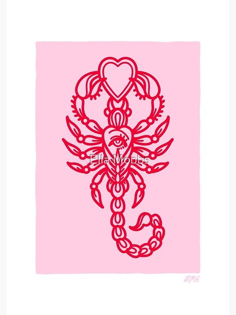 Pink Traditional Tattoo, Heart Scorpion Tattoo, Pink Scorpio, Cute Traditional Tattoo, Scorpio Tattoo, Scorpion Tattoo, Traditional Tattoo Flash, Heart Drawing, Tattoo Flash