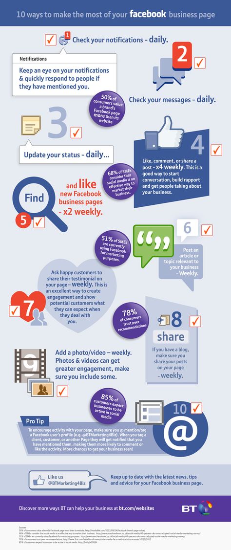 facebook business page tips | 10 Ways to Make the Most of Your Facebook Business Page Checklist Infographic, Digital Marketing Logo, Facebook Marketing Strategy, Facebook Business Page, How To Use Facebook, Business Page, About Facebook, Social Media Infographic, Infographic Marketing