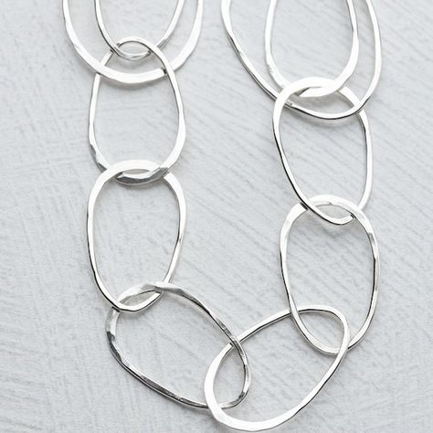 Handmade Chain Necklace, Handmade Chain Jewelry, Handmade Silver Chain, Silversmithing Jewelry, Hammered Silver Jewelry, Silver Link Necklace, Necklace Inspiration, Ring Inspo, Metal Smithing