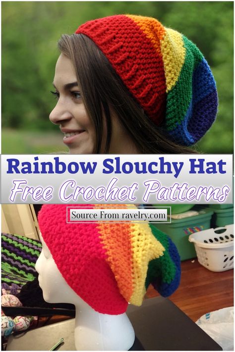 Crochet Rainbow Hat Pattern Free, Rainbow Crochet Free Pattern, Lgbtq Crochet Patterns, Pride Knitting Patterns, Crochet Rainbow Hat, Rainbow Crochet Ideas, Pride Crochet Patterns Free, Pride Amigurumi, Pride Crochet Ideas