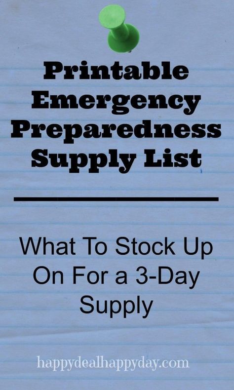 FREE Printable Emergency Preparedness Supply List  What To Stock Up On For a 3-Day Supply         happydealhappyday.com Emergency Supply List, Emergency Prepardness, Emergency Preparation, Emergency Plan, Printable Checklist, Emergency Supplies, Emergency Prepping, Disaster Preparedness, Supply List