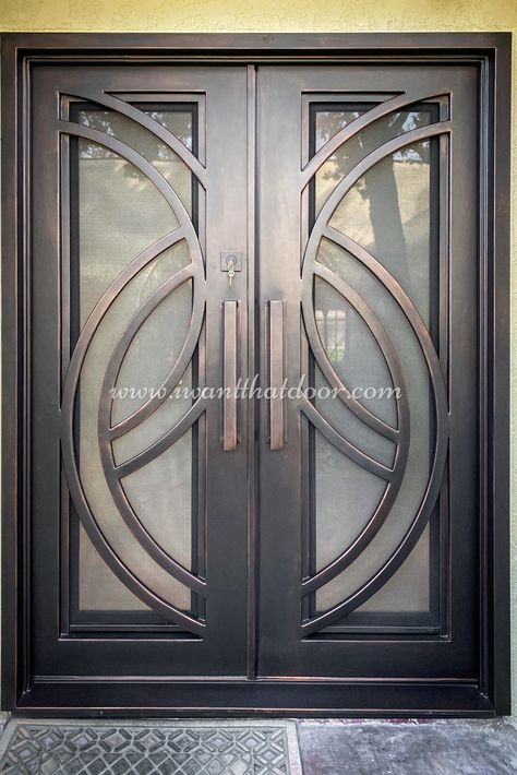 Steel Double Door Design, Steel Door Design Front Entry, Florida Penthouse, Iron Double Door, Steel Double Doors, Iron Security Doors, Wooden Double Doors, House Front Door Design, Fence Gate Design