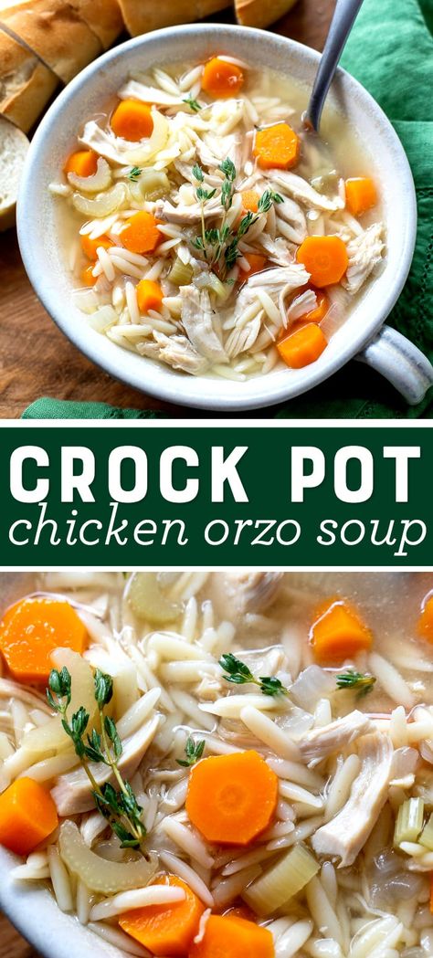 Crock Pot Chicken Orzo Soup | Slow Cooker Chicken Soup with Orzo | Easy Crock Pot Soup | Crock Pot Recipes | Slow Cooker Recipes | Best Crock Pot Recipes | Best Soup | Easy Soup | Chicken Recipes | Chicken Breast #Chicken #CrockPot #SlowCooker Crock Pot Chicken Orzo, Chicken Soup Crock Pot, Easy Crock Pot Soup, Orzo Easy, Orzo Chicken Soup, Chicken Soup With Orzo, Slow Cooker Chicken Soup, Soup With Orzo, Soup Crock Pot