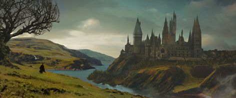 ArtStation - Harry Potter - Hogwarts, Jerome Comentale Hogwarts Landscape Wallpaper, Harry Potter Scenery Backgrounds, Harry Potter Background Laptop, Harry Potter Wallpaper Pc, Harry Potter Landscape, Hogwarts Scenery, Hogwarts Landscape, Gouache Reference, Harry Potter Pc