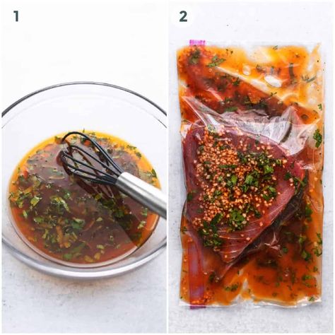 Garlic Herb Tuna Steak Marinade - Creme De La Crumb Marinaded Tuna Steaks, Tuna Medallions Recipes, Tuna Steaks Marinade, Bbq Tuna Steak, Tuna Steak Recipes Marinade, Raw Tuna Steak Recipes, Best Tuna Steak Marinade, Tuna Marinade Recipe Steaks, Frozen Tuna Steak Recipes