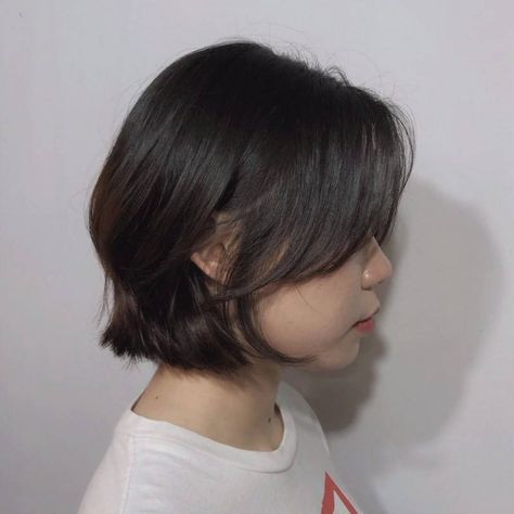 Layed Bob Haircut Short Length, Short Hair Inspo Straight, Kpop Bob Haircut, Shaggy Bob Curtain Bangs, Short Hair No Styling, Short Haircut Without Bangs, Bob Asian Hair, Korean Bob Cut, Layered Short Hair Shoulder Length