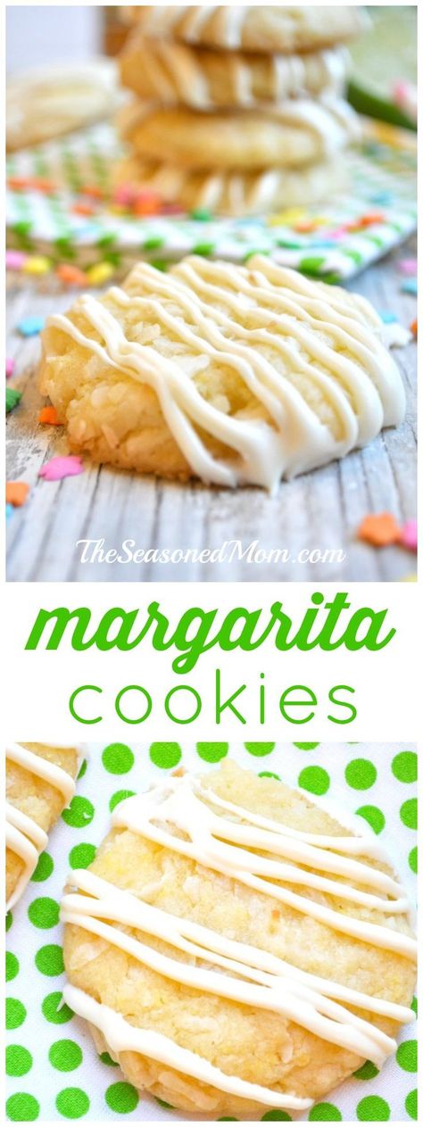 Your favorite warm-weather cocktail takes the form of a thick, chewy, coconut sugar cookie that is glazed with lime and rum-flavored icing. Perfect for Cinco de Mayo, beach picnics, and cook-outs! Margarita Cookies, Ginger Cookie Recipe, Crescent Casserole, Lime Cookies, The Seasoned Mom, Sugar Cookie Mix, Beach Picnics, 5 De Mayo, Summer Cooking