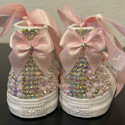 Bedazzled Converse Shoes For Baby Girl, Never Worn. Size 4. Offers Welcomed. Blinged Out Sneakers, Quince Shoes Converse, Pink Quince Converse, Quince Shoes Converse Pink, Bedazzled Chunky Converse, Purple Bedazzled Converse, Shoes For Baby Girl, Bedazzled Wedding Converse, Quince Shoes