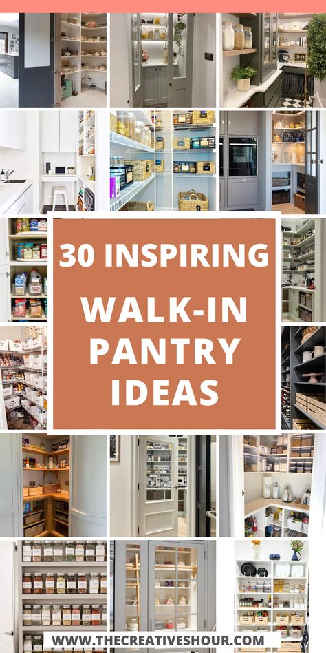 Walk-in pantry ideas offer an efficient and organized approach to kitchen storage. Whether you have a spacious layout or a small space to work with, clever shelving and countertop layouts can maximize your storage potential. Adding a window can infuse natural light into the pantry, making it an inviting space. For those with larger needs, a pantry with a fridge provides convenience, while ample storage ensures everything has its place in this well-organized culinary hub. Pantry Design Ideas Layout, Best Pantry Design Storage, Kitchen Pantry With Window, Green Walk In Pantry, Home Interior Design Pantry, Medium Size Pantry Ideas, Building A Kitchen Pantry, Small Walk In Kitchen Pantry, Pantry Entrance In Kitchen