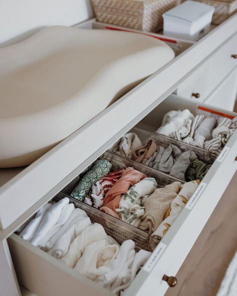 Nursery Dresser With Baskets, Nursery Chest Of Drawers Organization, Ikea Drawer Organizer Nursery, Paci Storage Nursery, Baby Drawer Organization, Baby Dresser Organization, Nursery Drawer Organization, Nursery Dresser Organization, Baby Drawer