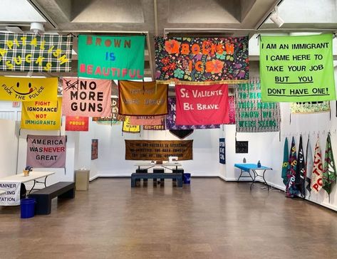 Protest Banner, Exhibition Display Design, Lending Library, Flag Hanging, Protest Art, Propaganda Art, Hanging Flag, Queer Art, Exhibition Display