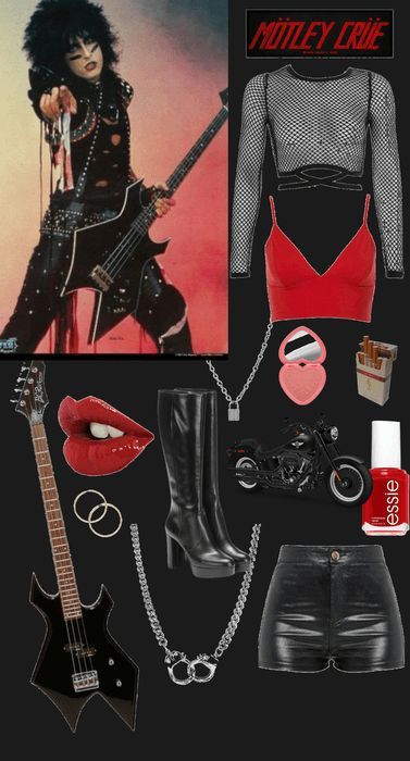 Glam Rock Inspired Outfit, Motley Crue Concert Outfit Ideas, Groupie Halloween Costume, Motley Crue Halloween Costume, 80s Rock Concert Outfit Ideas, 80s Outfits Rock And Roll, Rock Star Girlfriend Aesthetic Outfits, Motley Crue Outfit Ideas, Motley Crue Inspired Outfit