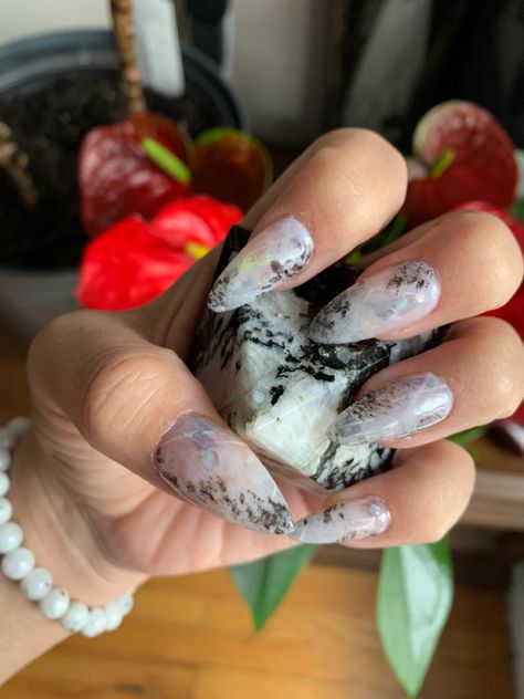 Moonstone Nails Acrylic, Spiritual Nails Acrylic, Crystal Inspired Nails, Crystal Nail Designs, Moonstone Nails, Geeky Nails, Nails Inspired, Stunning Nails, Makeup Board