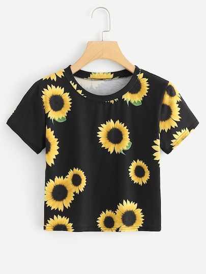 Sunflower Print Button Front Cami Top | SHEIN Teenage Fashion, Sunflower Print, Fashion Black, Outfits Casuales, Crop Tee, Cute Casual Outfits, Outfits For Teens, Lany, Casual T Shirts