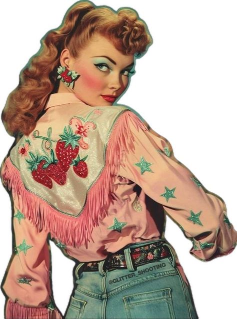 Strawberry Theme, Modern Heart, Cowgirl Aesthetic, Far West, Vintage Cowgirl, Vintage Cowboy, Cowboy Style, Pin Up Art, Vintage Pinup