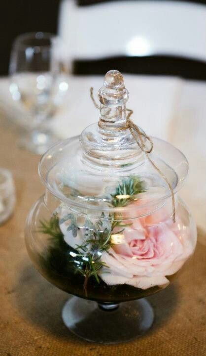 Centerpieces- misc apothecary jars Valentine Table, Valentine Table Decorations, Summer To Do List, Flower Centerpiece, Blue White Decor, Wedding Vision, Decor Details, Apothecary Jars, White Decor