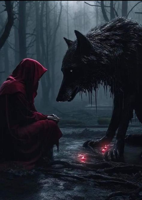 Red Riding Hood Art, Werewolf Aesthetic, Wolves And Women, Fantasy Wolf, Art Noir, Werewolf Art, Wolf Spirit Animal, Gothic Fantasy Art, 다크 판타지