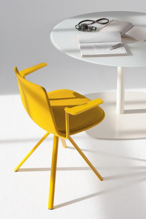 Quality Furniture Brands, Flooring Parquet, Yellow Furniture, Industrial Office Design, Yellow Chair, Multipurpose Furniture, Yellow Interior, Milan Design Week, Armchair Design