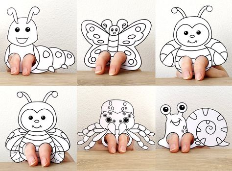 Creative Crafts for Toddlers: Explore and Create Together Bee Finger Puppet Printable, Animal Finger Puppets Printable, Bee Finger Puppet, Finger Puppets Printable, Butterfly Finger Puppet, Finger Puppet Template, Finger Craft, Paper Finger Puppets, Finger Puppets For Kids