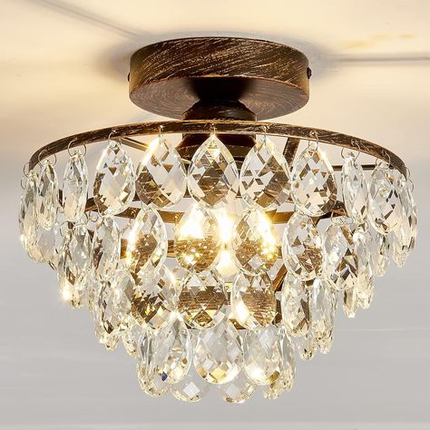 Silver Light Fixture, Small Crystal Chandelier, Gold Ceiling Lamp, Semi Flush Mount Chandelier, Hamptons Modern, Gold Ceiling, Flush Mount Chandelier, Crystal Ceiling Light, Bathroom Closet