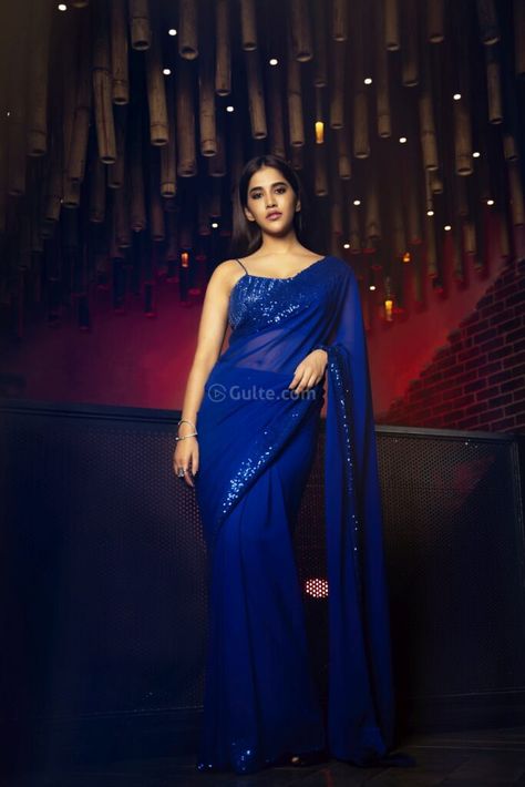 Royal Blue Saree Look, Nabha Natesh Photos, Kajol Saree, Royal Blue Saree, Nabha Natesh, Royal Blue Outfits, Saree Draping Styles, Saree Poses, Traditional Indian Dress