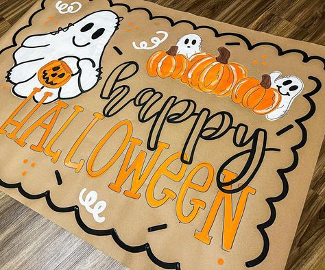 How adorable is this banner!? Perfect to hang outside during trick-or-treat nights!🎃🍬🍭🫶🏼 • • • *@TheWavyPaintbrush design. Do not replicate* #banner #halloween #trickortreat #spooky #spookyseason #halloweentime #trunkortreat #butcherbanner #art Halloween Painted Banner, Painted Banner, Custom Banner, Diy Banner, Halloween Banner, Trunk Or Treat, Night Painting, Custom Banners, Movie Night