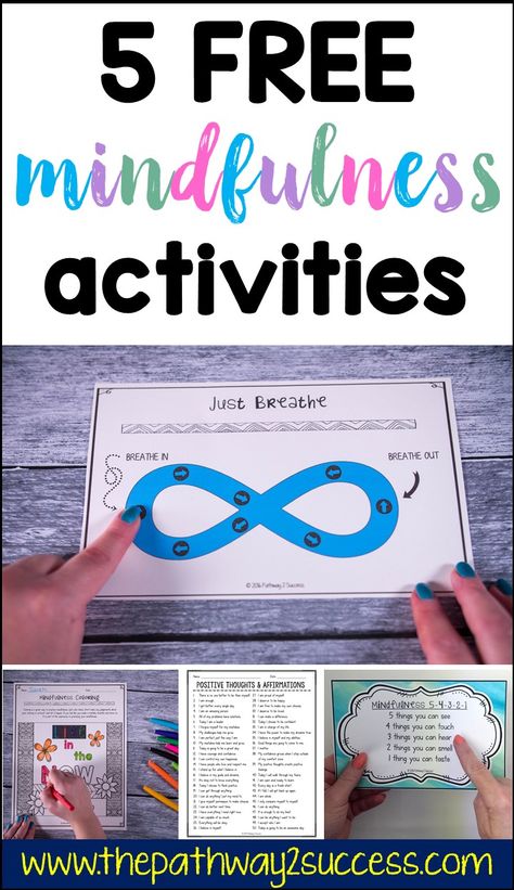 Check out these 5 free mindfulness activities you can use with kids and teens today to help them become more focused, positive, and in control of emotions! Use mindful coloring, mindful breathing, positive affirmations, and more. Kids and young adults will love these strategies and you can use them again and again! #pathway2success #mindfulness #bemindful #mindfulkids Mindfulness Monday Activities, Mindful Monday Activities, Mindfulness Activities For Teens, Mindfulness For Teens, Mindfulness Activities For Kids, Mindful Monday, Mindful Breathing, What Is Mindfulness, Calming Activities