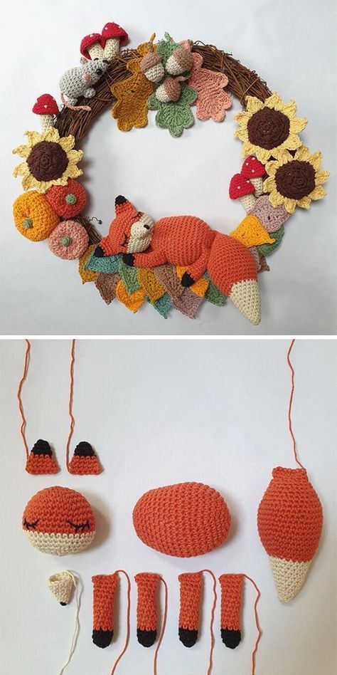 Pumpkin Sewing, Crochet Wreath Pattern, Thanksgiving Crochet, Decorative Pumpkins, Crochet Wreath, Fall Crochet Patterns, Knit Ideas, Crochet Fall, Crochet Decoration