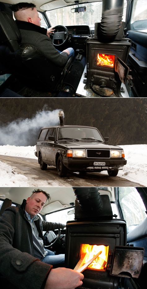 pascal prokop - volvo 240 with wood stove In Soviet Russia, Meanwhile In Russia, Car Jokes, Car Breaks, Volvo Xc90, Car Humor, Car Photos, Funny Fails, Bones Funny