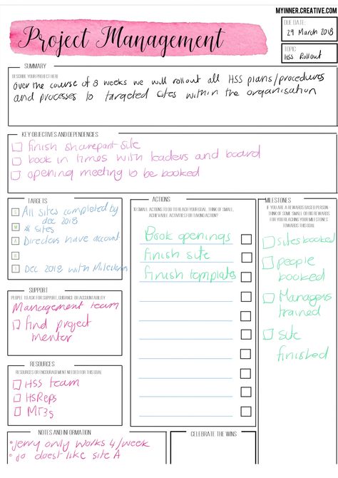 Have you been wondering how to combine your bullet journal and projects at work? Well look no further! This quick template (Free template available!) will help you set it up in record time! Organize Projects At Work, Project Overview Template, Project Journal Layout, Project Management Task List, Work Templates, Project Journal, Project Template, Bullet Journal Project Management, Bullet Journal Layout Templates