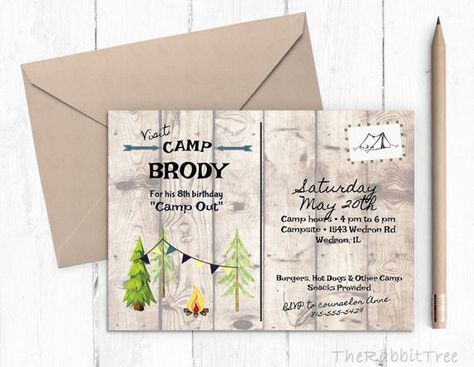 Birthday Party Invitation  Campout BBQ Mountain Wild Forest One Happy Camper Birthday, Camping Party Invitations, Camping Birthday Invitations, Amazing Race Party, Woodland Invitation Birthday, Birthday Camping, One Happy Camper, Camping Friends, Camping Theme Party