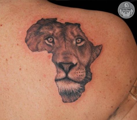 Lion inside of Africa Tattoo....could do with other places and other Africa Map Tattoo, Africa Tattoo, Lion Africa, Africa Tattoos, Tier Tattoo, African Tattoo, Lion Head Tattoos, Map Tattoos, Lion Tattoo Design