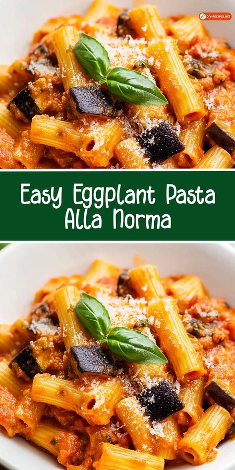 Cook up Easy Eggplant Pasta Alla Norma for a hearty, flavorful meal! Roasted eggplant, pasta, and a simple marinara sauce make this dish a winner. Pasta Eggplant Recipe, Eggplant Norma, Pasta With Eggplant Recipes, Eggplant And Pasta, Eggplant Pasta Recipes, Pasta Eggplant, Pasta A La Norma, Pasta Norma, Eggplant Recipes Pasta