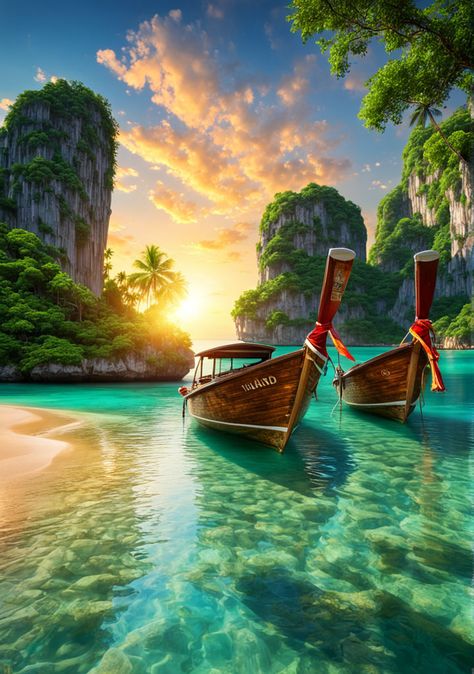 Phi phi beach in Thailand island - AI creation Thailand Islands, Thailand Aesthetic, Beach In Thailand, Phi Phi Islands, Phi Phi Island, Gaming Wallpapers, Thailand, Gaming, Sketch