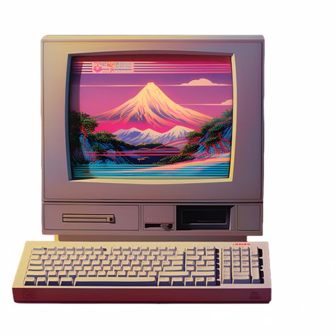 Retro Computer Drawing, 80s Computer Graphics, Vintage Computer Illustration, Retro Computer Illustration, Computer Illustration Design, Vaporwave Computer, 80s Clipart, Y2k Computer, 90s Computer