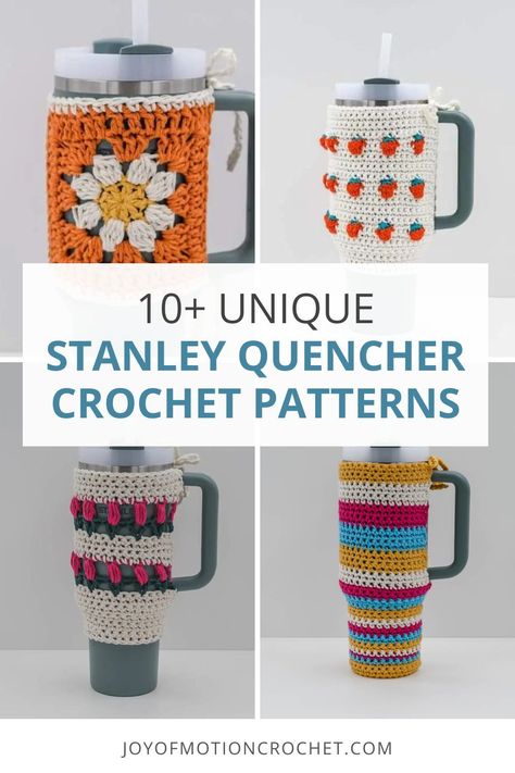 Stanley Quencher crochet patterns are a fun way to add personality and style to your tumbler. Discover crochet cozy patterns, crochet tumbler covers, and crochet tumbler boots that match your style - from crochet strawberries, lace, crochet tulips and stripes! Get started crocheting the Stanley Quencher crochet patterns. Crochet Tumbler Bag Free Pattern, Crochet Stanley Cup Accessories, Crochet Tumbler Bag, Crochet Stanley Cup Holder, Stanley Cup Accessories Ideas, Crochet Tumbler Holder, Crochet Tumbler, Crochet Strawberries, Cup Cozy Crochet Pattern