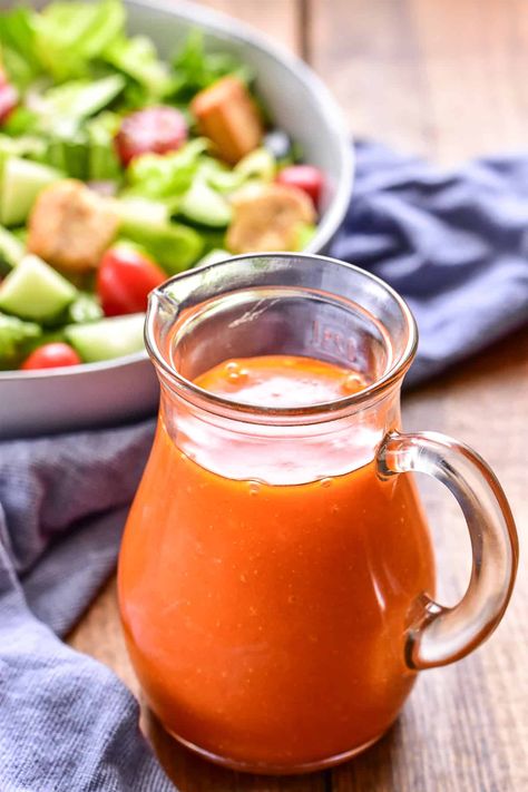 Never buy French Dressing again! This homemade version is made with just a handful of pantry staples and tastes so much better than store bought! Homemade French Dressing Recipes, Texas Roadhouse French Dressing Recipe, How To Make French Dressing, Submarine Dressing Recipe, Healthy French Dressing Recipe, Home Made French Dressing Recipe, Homemade French Salad Dressing, Creme Fraiche Salad Dressing, Sub Dressing Recipe