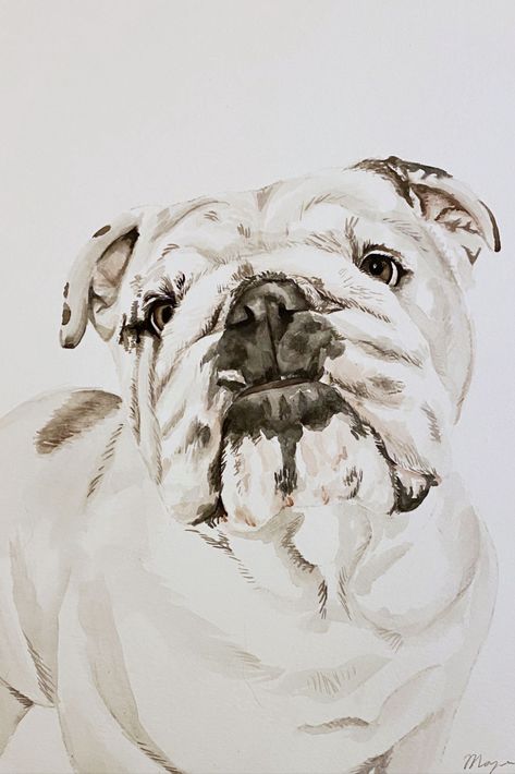 English Bull Dog, pet painting, watercolor, dog, etsy, bulldog Bulldog Watercolor Painting, Bulldog Watercolor, Bulldog Painting, English Bulldog Art, Bulldog Drawing, Dog Sketch, Bulldog Art, Christmas Card Art, English Bull