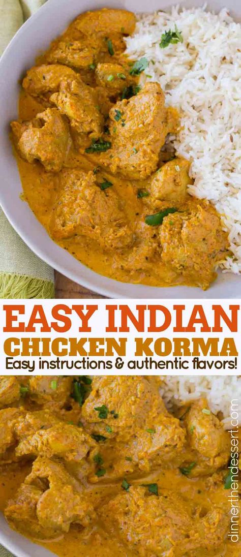 Chicken Korma is a traditional Indian dish that's light and flavorful almond curry made with tomato paste, plenty of spices and cream thats buttery and completely delicious. | #indianfood #indianrecipes #easyindianrecipes #almondcurry #dinnerthendessert #currychicken #korma #easyindianfood #chickenkorma #kormacurry #indianchickenrecipe Hannah Food, Indian Chicken Korma, Decadent Recipes, Halaal Recipes, Chicken Korma Recipe, Completely Delicious, Curry Night, Korma Recipe, Indian Chicken Recipes