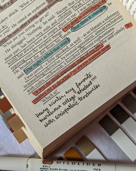 the secret history annotations dark academia aesthetics donna tartt annotated books The Secret History Annotations, Anotating Books, Annotating Aesthetic, Book Annotation Tips, Annotated Books, Book Tabs, Pretty Handwriting, Book Annotations, Reading Motivation